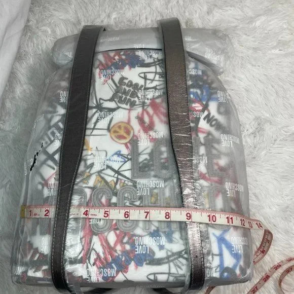 LOVE MOSCHINO White Graffiti Leather Backpack - Picture 14 of 15
